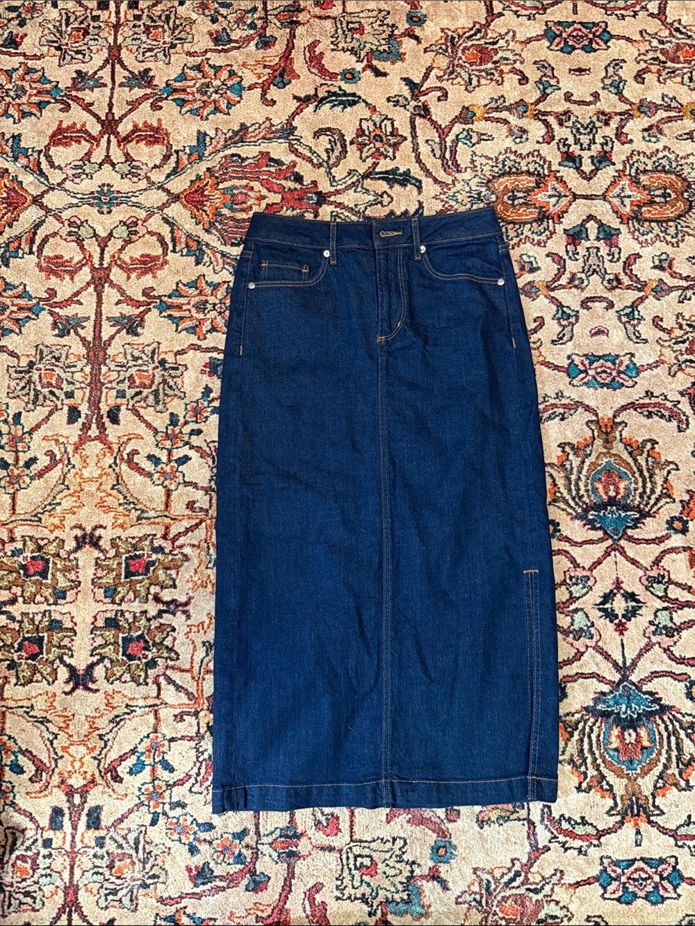 LOFT Outlet Light Blue Denim Skirt with Contrast Stitching